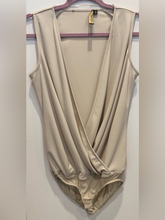 Supertrash Tops - SUPERTRASH Crossover Front Sleeveless Bodysuit Champagne Beige Small